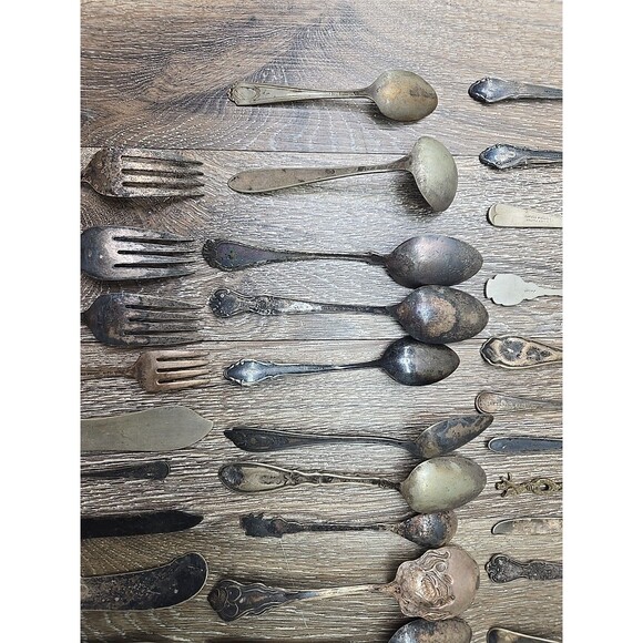 Lot of 44 Vintage Antique Silverplate Flatware Spoons Forks Crafting Silverware - Picture 12 of 16